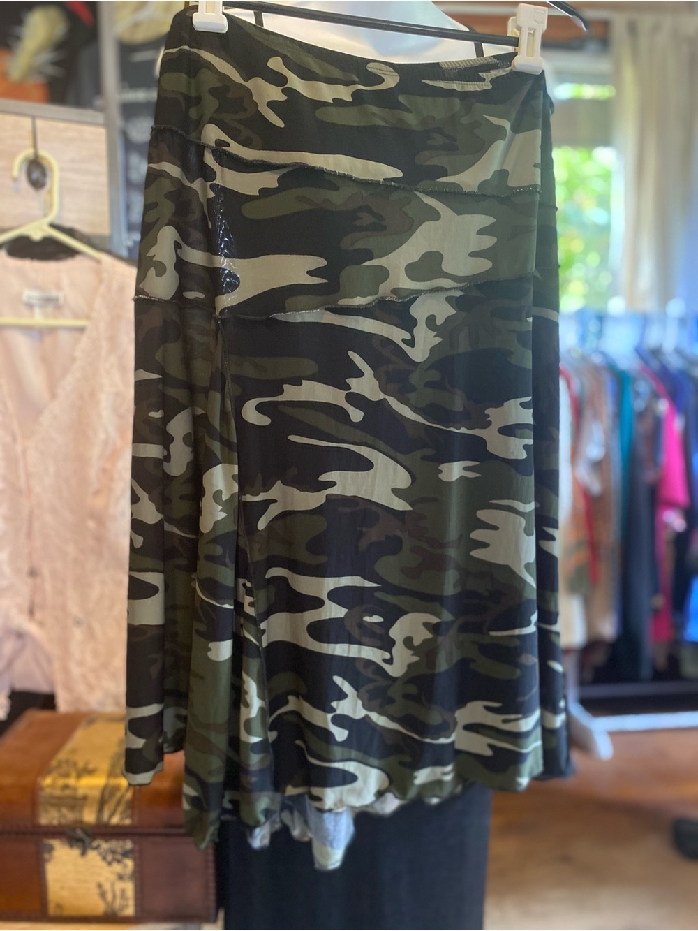 Susan Lawrence Camo Circle Skirt in Olive & Black